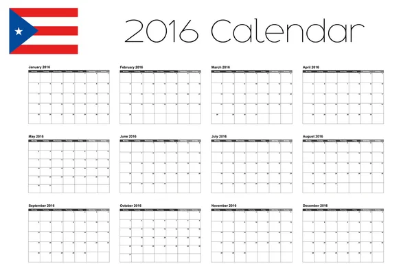 2016 kalender met de vlag van Puerto Rico — Stockvector