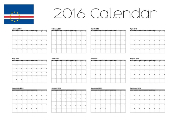 Calendário 2016 com a Bandeira de Cabo Verde —  Vetores de Stock