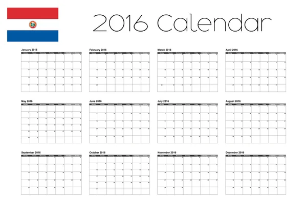 Calendrier 2016 avec le drapeau du Paraguay — Image vectorielle