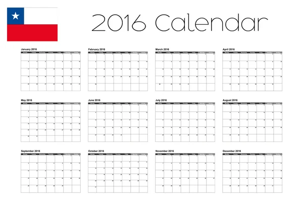 2016 kalender met de vlag van Chili — Stockvector