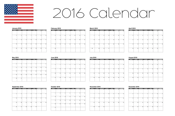 2016 kalender met de vlag van Verenigde Staten van Amerika — Stockvector