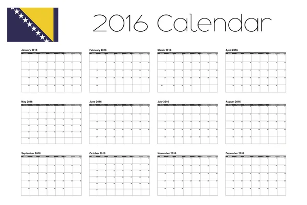 Календарь 2016 года с флагом Боснии — стоковый вектор