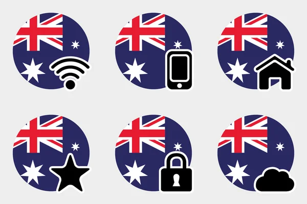 Web Icon Set with the Flag of Australia — Stock Vector