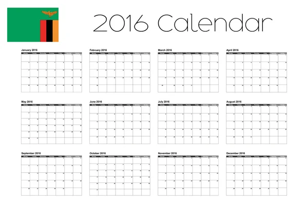 Calendario 2016 con la bandera de Zambia — Archivo Imágenes Vectoriales