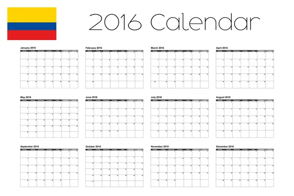 Calendario 2016 con la Bandera de Colombia — Archivo Imágenes Vectoriales