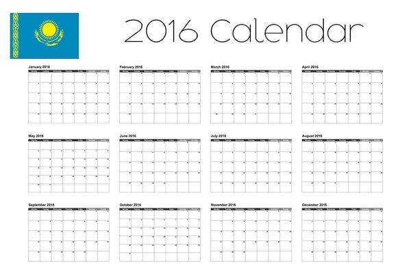 Calendrier 2016 avec le drapeau du Kazakstan — Image vectorielle