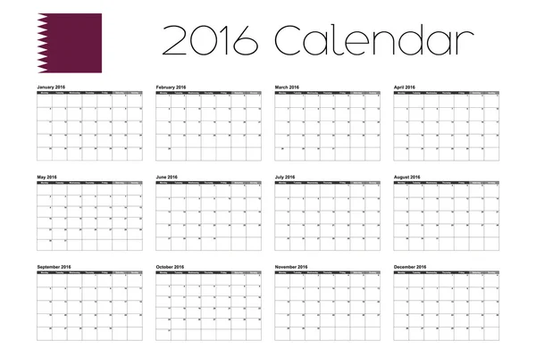 2016 ημερολόγιο με τη σημαία του Κατάρ — Διανυσματικό Αρχείο