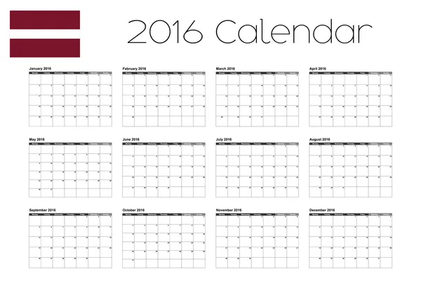 2016 ημερολόγιο με τη σημαία της Λεττονίας — Διανυσματικό Αρχείο