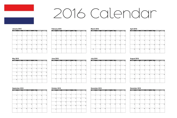 2016 kalender met de vlag van Nederland — Stockvector