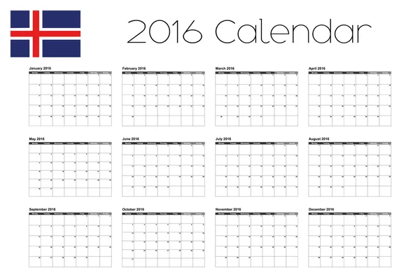 Kalendarz 2016 z flaga Islandii — Wektor stockowy