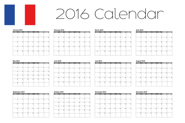 2016 kalender met de vlag van Frankrijk — Stockvector