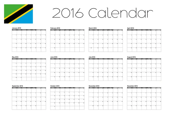 2016 日历的坦桑尼亚国旗 — 图库矢量图片