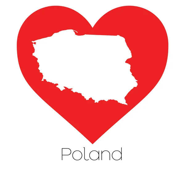 Illustrazione del cuore con la forma della Polonia — Vettoriale Stock
