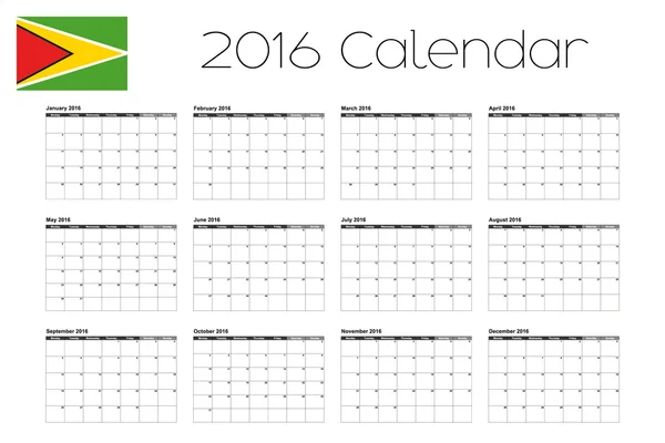 2016 Calendar with the Flag of Guyana — Stock Vector
