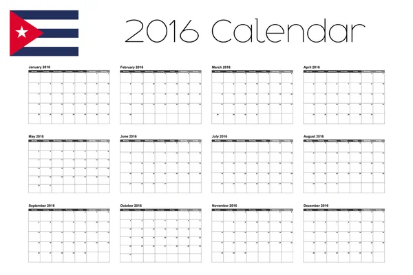 2016 kalendář s vlajka Kuby — Stockový vektor