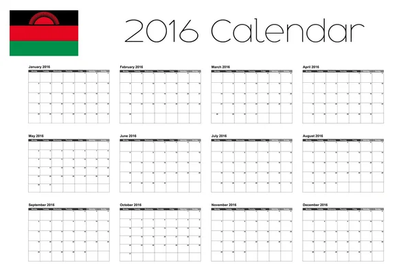 2016 日历与马拉维的旗帜 — 图库矢量图片
