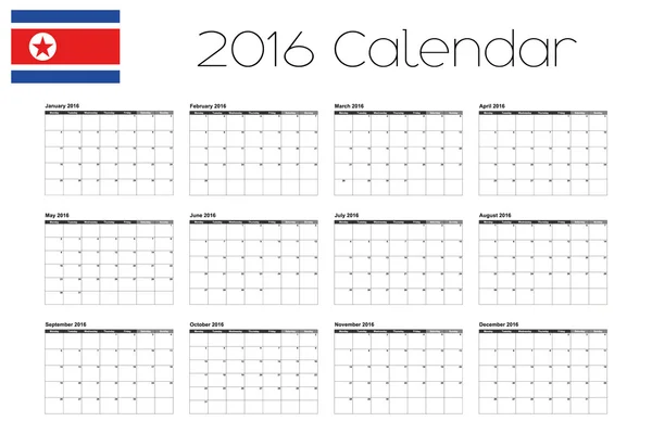 Kalendarz 2016 z banderą Korei Północnej — Wektor stockowy