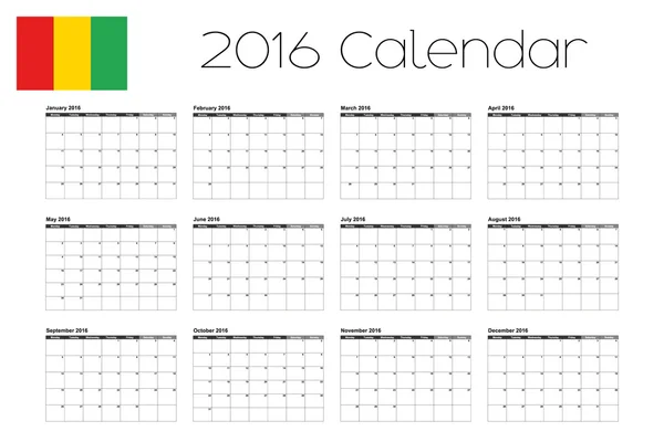 2016 kalender met de vlag van Guinee — Stockvector