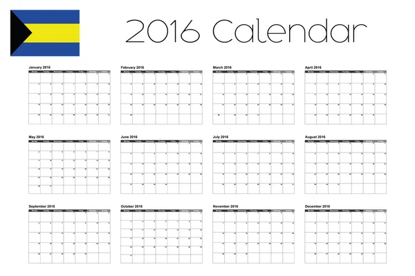 Calendário 2016 com a Bandeira das Bahamas — Vetor de Stock