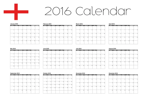 Kalendarz 2016 z flagą Anglii — Wektor stockowy