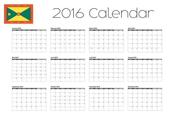 与格林纳达国旗的 2016年日历 — 图库矢量图片