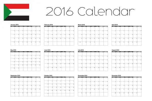 2016 kalender met de vlag van Soedan — Stockvector