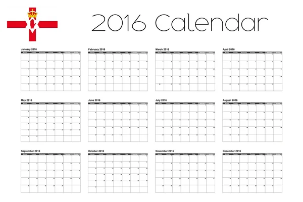 2016 kalender med flaggan i Nordirland — Stock vektor