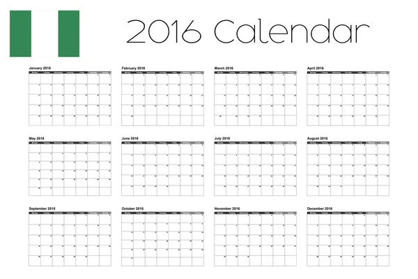 Calendrier 2016 avec le drapeau du Nigeria — Image vectorielle