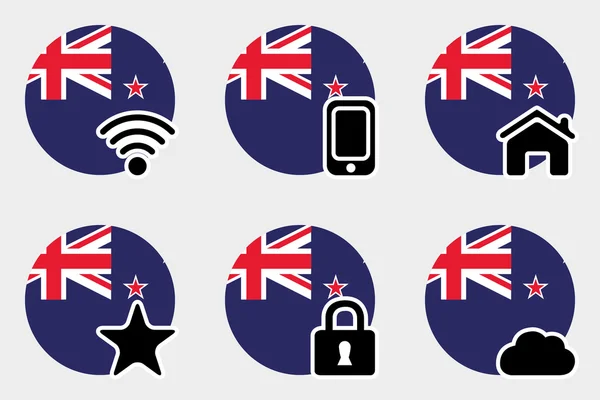 Web Icon Set with the Flag of New Zealand — Stock Vector