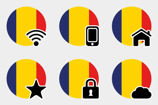 Web Icon Set com a Bandeira da Romênia —  Vetores de Stock