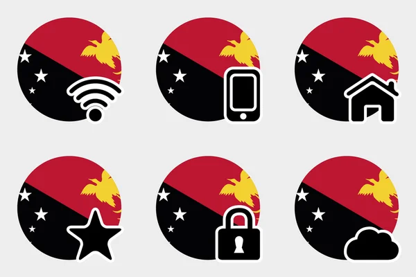 Papua Yeni Gine bayrağı ile Web Icon Set — Stok Vektör