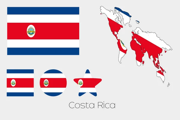 코스타리카의 국기와 함께 여러 도형 세트 — 스톡 벡터