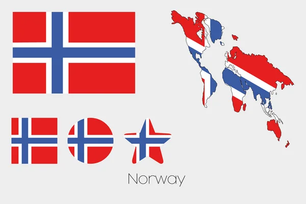 Conjunto de formas múltiplas com a bandeira da Noruega —  Vetores de Stock