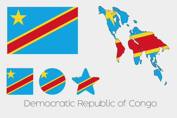 コングの民主共和国の旗と複数の図形セット — ストックベクタ