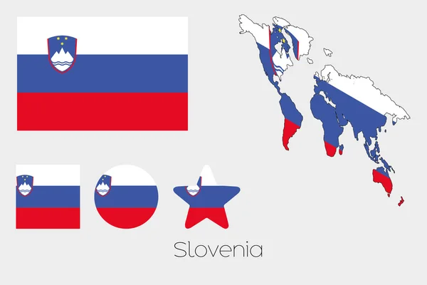 Conjunto de formas múltiplas com a bandeira da Eslovénia — Vetor de Stock