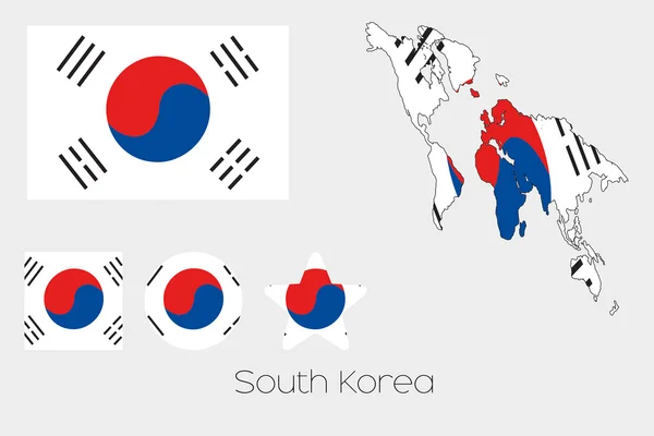 Meerdere Shapes Set met de vlag van Zuid-Korea — Stockvector