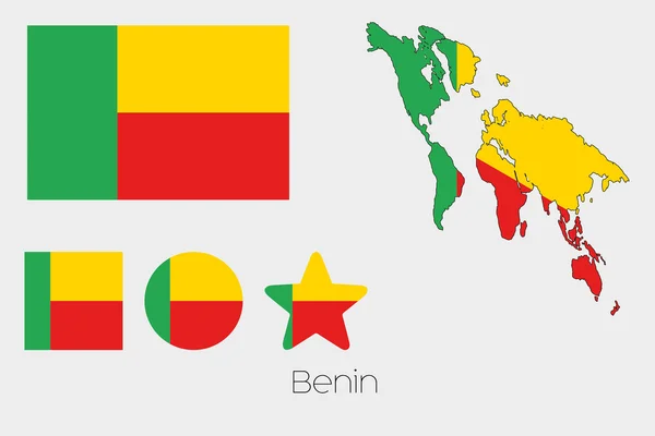 ベナンの国旗を持つ複数の図形セット — ストックベクタ