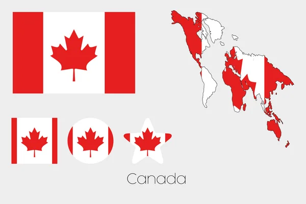 Set di forme multiple con la bandiera del Canada — Vettoriale Stock