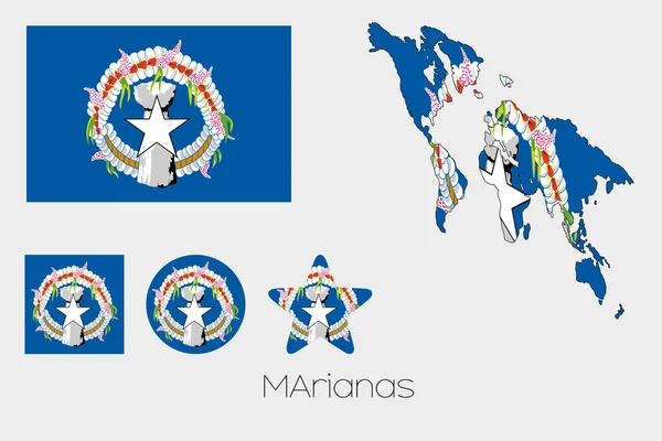 Meerdere Shapes Set met de vlag van Marianen — Stockvector