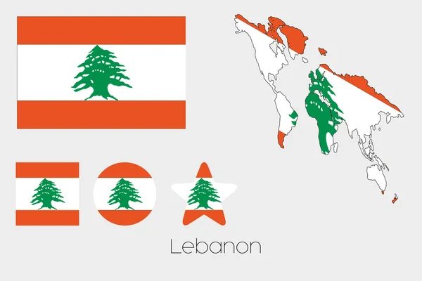 Set di forme multiple con la bandiera del Libano — Vettoriale Stock