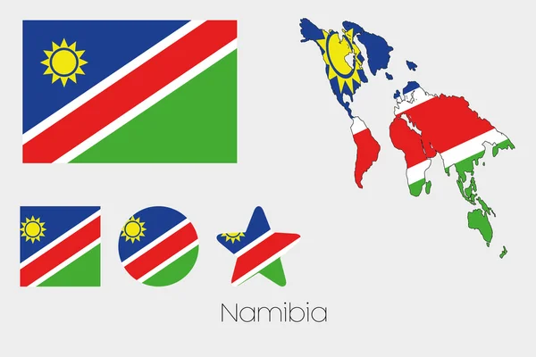 Multiple Shapes Set with the Flag of Namibia — Stock Vector