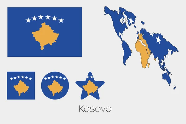 Multiple Shapes Set with the Flag of Kosovo — Stock Vector
