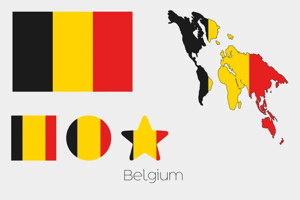 Set di forme multiple con la bandiera del Belgio — Vettoriale Stock