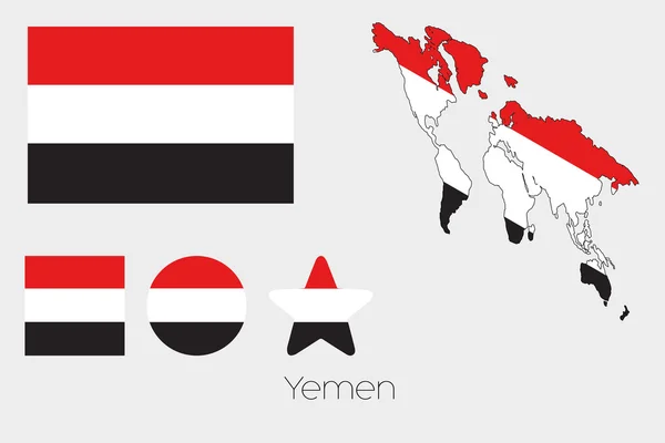 Meerdere Shapes Set met de vlag van Jemen — Stockvector