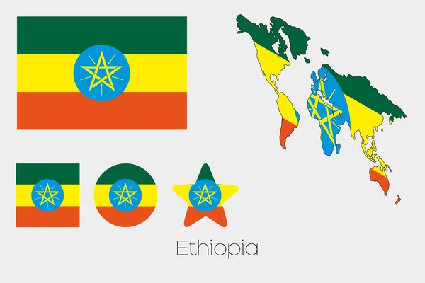 Conjunto de múltiples formas con la bandera de Etiopía — Archivo Imágenes Vectoriales