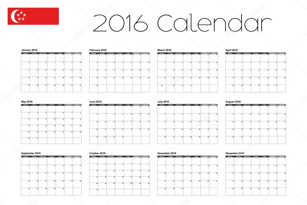シンガポールの旗と 2016年カレンダー ストックベクター
