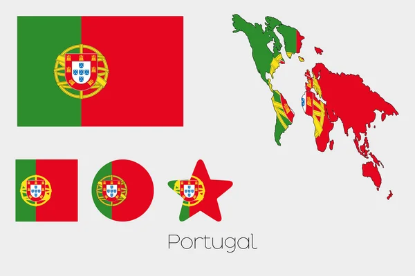 Conjunto de múltiples formas con la bandera de Portugal — Vector de stock