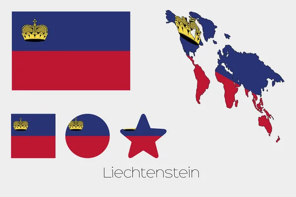 Multiple Shapes Set with the Flag of Liechtenstein — Stock Vector