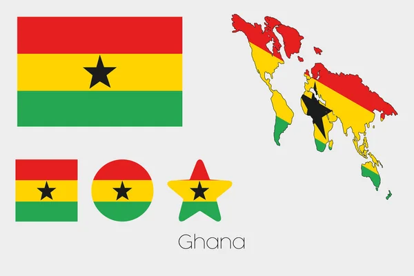 Múltiples formas establecidas con la bandera de Ghana — Archivo Imágenes Vectoriales