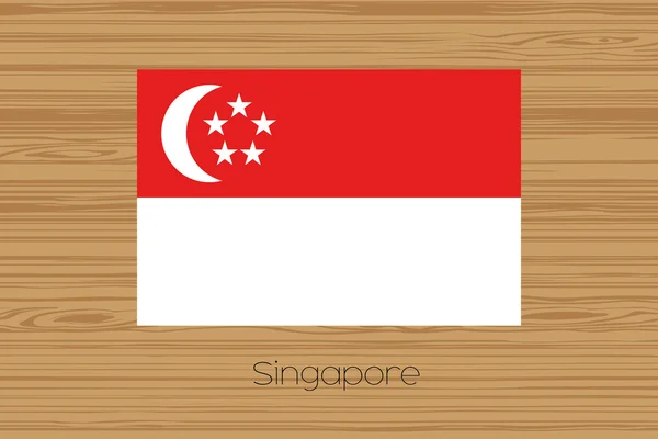 Illustration of a wooden floor with the flag of Singapore — Stock Photo, Image